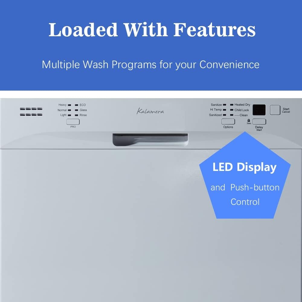 Dishwasher, Kalamera 24 inch Built in Dishwasher with 12/14 Place Settings, 6 Wash Cycles and 4 Temperature + Sanitized Option, Energy Save with Low Water Consumption and Quiet Operation - White