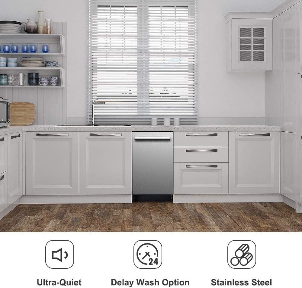 Galanz GLDW09TS2A5A Built in Dishwasher, 9 Place Setting, 18 Inch, 6 Cycles, 3 Options, Stainless Steel