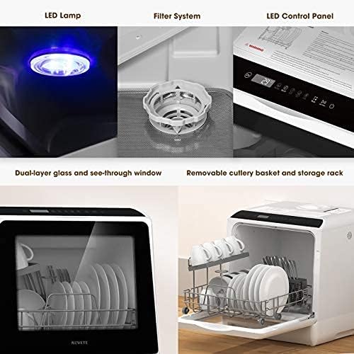 Portable Countertop Dishwashers, NOVETE Compact Dishwashers with 5 L Built-in Water Tank  Inlet Hose, 5 Washing Programs, Baby Care, Air-Dry Function and LED Light for Small Apartments, Dorms and RVs