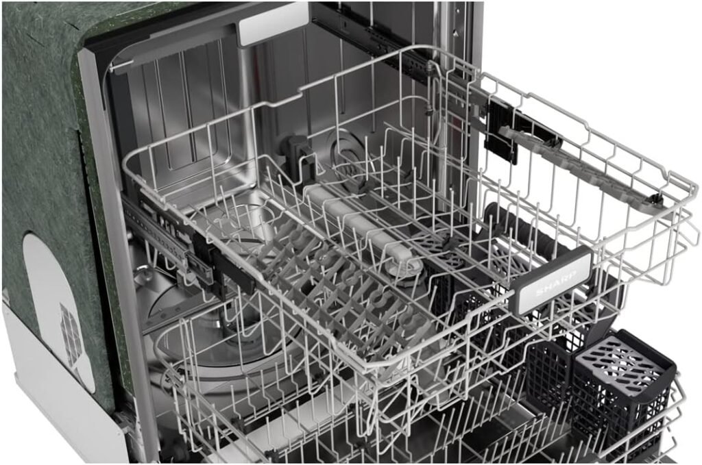 SHARP Smart Dishwasher Works with Alexa. Includes LED Interior lights, Stainless Steel interior, Heated Dry with Fan Assist, Wash Zone cleans half load on either rack, Adjustable Third Rack