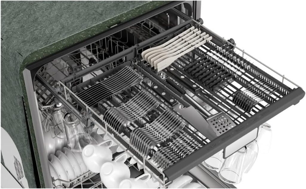 SHARP Smart Dishwasher Works with Alexa. Includes LED Interior lights, Stainless Steel interior, Heated Dry with Fan Assist, Wash Zone cleans half load on either rack, Adjustable Third Rack